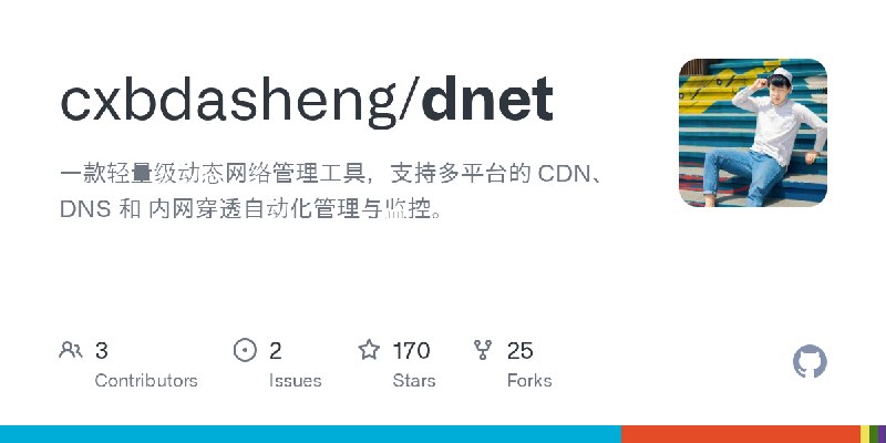 GitHub - cxbdasheng/dnet: 一款轻量级动态网络管理工具，支持多平台的 CDN、DNS 和 内网穿透自动化管理与监控。