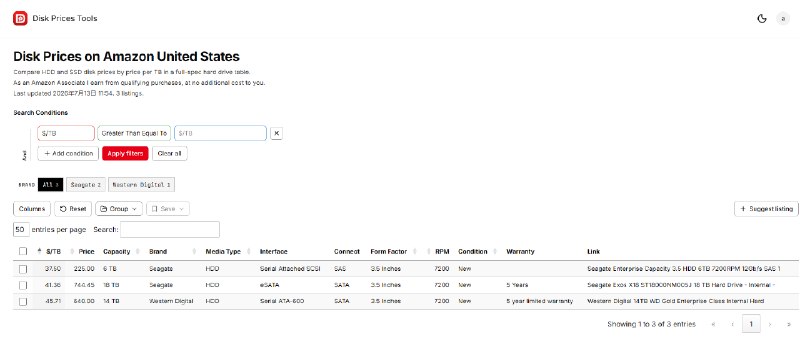 Disk Prices Tools - Compare hard drive prices and Specs