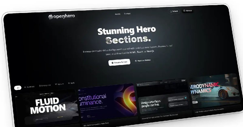 openhero - Free Cinematic Video Hero Sections