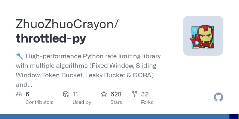 GitHub - ZhuoZhuoCrayon/throttled-py: 🔧 High-performance Python rate limiting library with multiple algorithms (Fixed Window, Sliding…