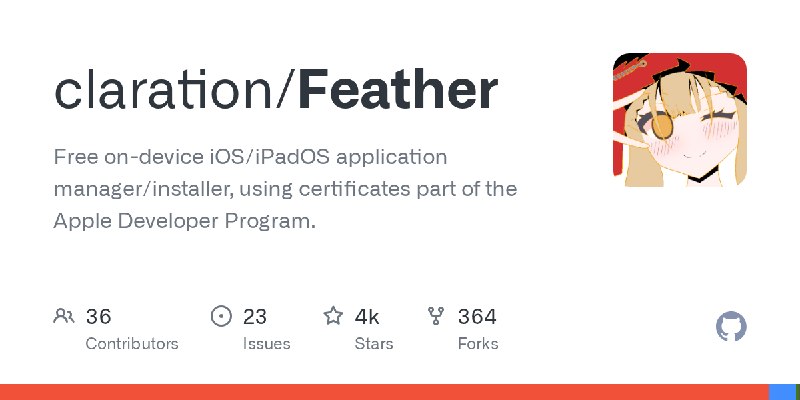 GitHub - claration/Feather: Free on-device iOS/iPadOS application manager/installer, using certificates part of the Apple Developer…