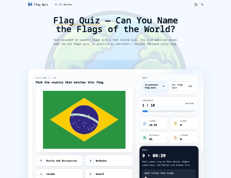 Flag Quiz：在线世界国旗测试，认识全球各国国旗