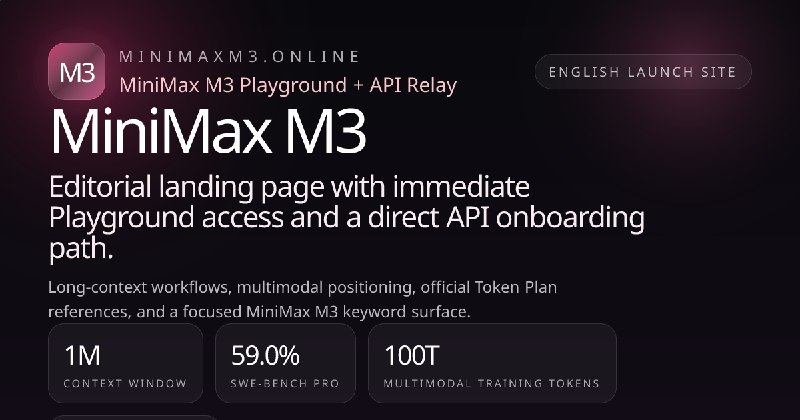 MiniMax M3 Online — Playground, benchmarks, API path