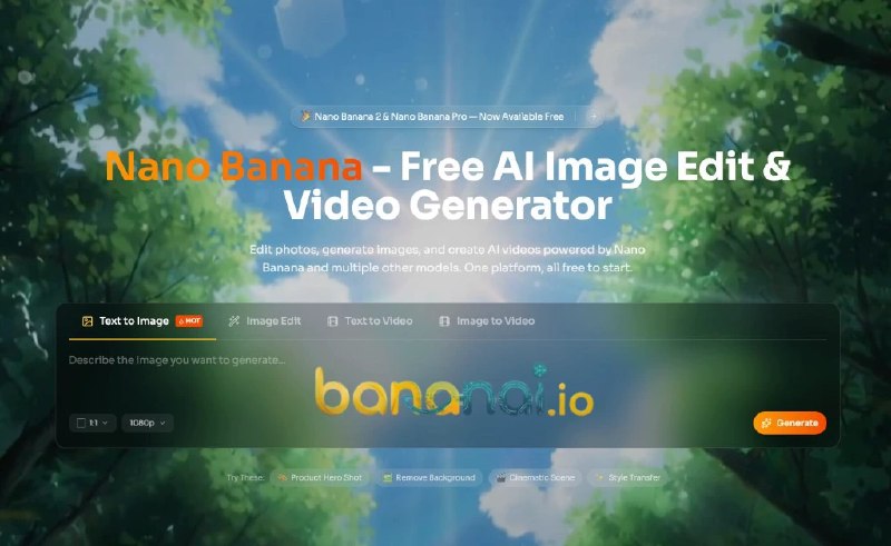 Nano Banana - 免费人工智能图像编辑和视频生成器 | Bananai.io