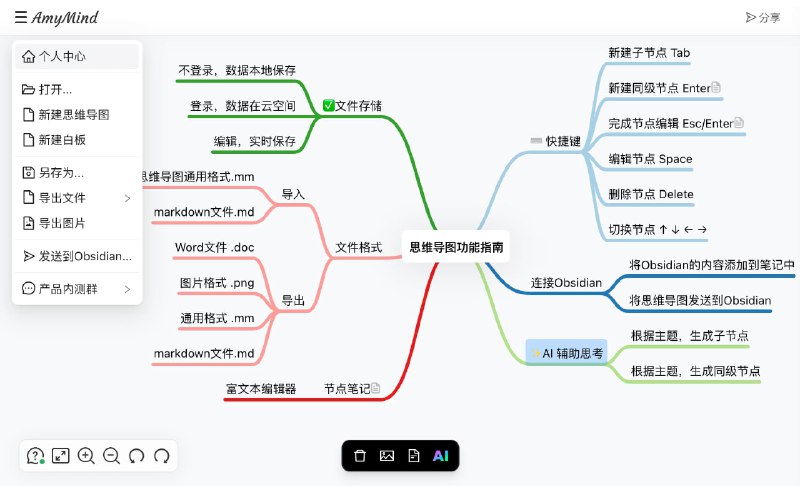 #AI #网址 #网站打开即用的AI思维导图AmyMind白板是一款简洁优雅，更有超高效率的生产力工具