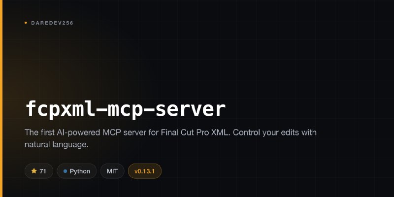 GitHub - DareDev256/fcp-mcp-server: 🎬 The first AI-powered MCP server for Final Cut Pro XML. Control your edits with natural language.
