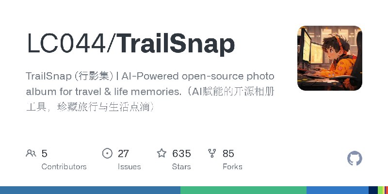 GitHub - LC044/TrailSnap: TrailSnap (行影集) | AI-Powered open-source photo album for travel & life memories.（AI赋能的开源相册工具，珍藏旅行与生活点滴）