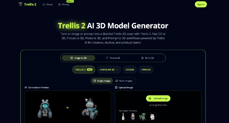 Trellis 2 AI 3D模型生成器 | 图片与文本转3D