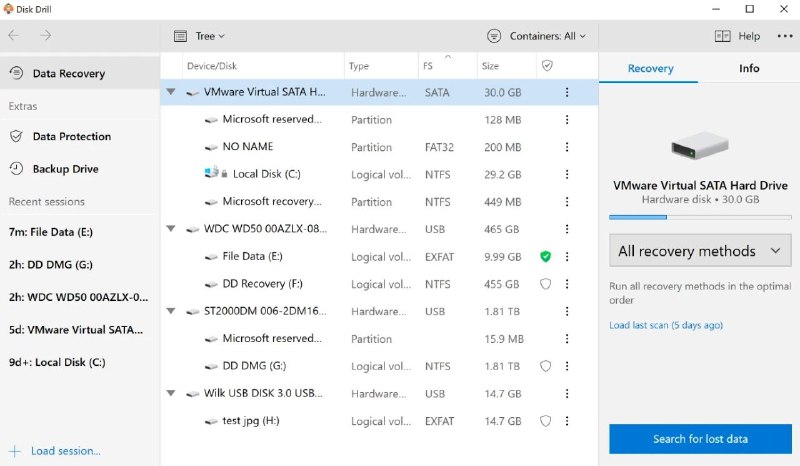 Disk DrillDisk Drill 特别强大的数据恢复软件，它支持多种文件格式，比如说 NTFS，FAT32、EXT、HFS 等各种文件系统