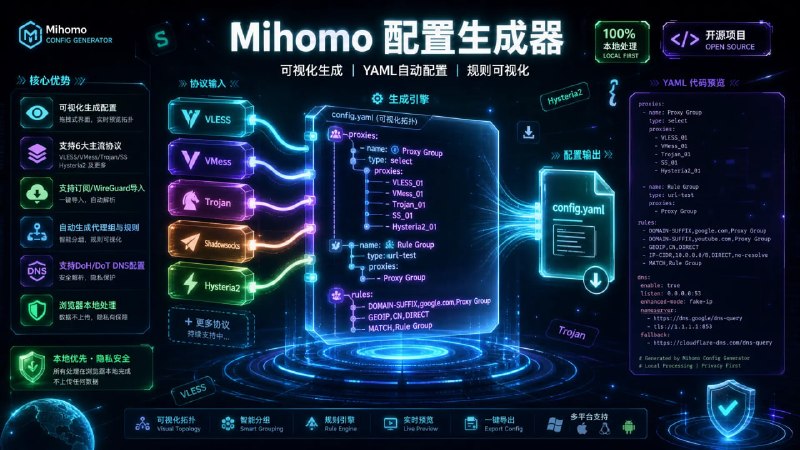 ⚡️ 🔁 Mihomo 配置生成器📦 Clash/Mihomo 配置工具 ｜ YAML自动生成 ｜ 规则可视化