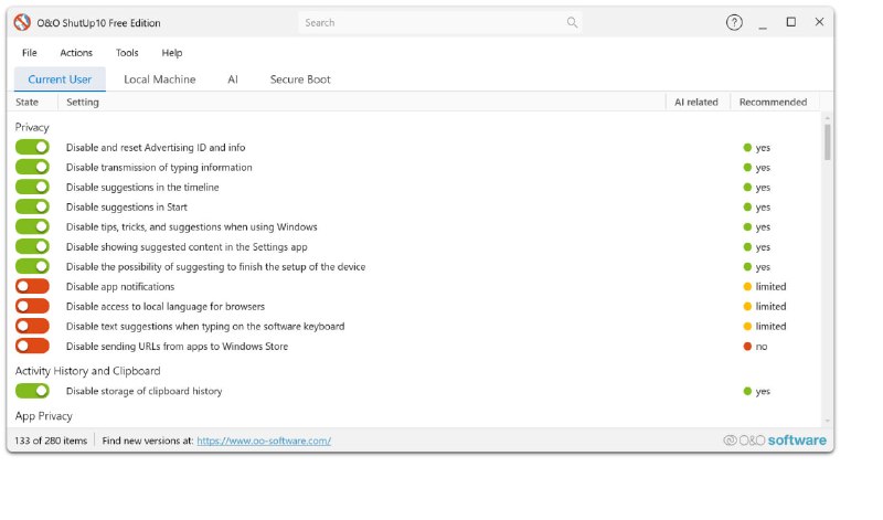 O&O ShutUp10一款免费无广专为Windows 10/11而设的隐私管理及功能设置工具