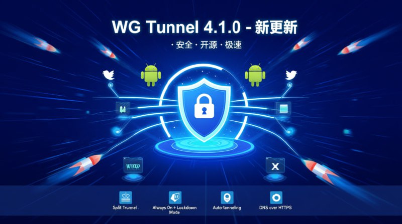 🔒 WG Tunnel 4.1.0 - 新更新 🔒WG Tunnel 是一款强大、开源的安卓客户端，基于安全的 WireGuard 协议及其抗审查版本 AmneziaWG 构建 🚀✨ 主要特性:- ⚡️ 同时支持 WireGuard 和 AmneziaWG- 🎯 Split Tunneling (分流隧道：选择哪些应用通过 VPN)- 🛡 Always-On + Lockdown Mode (始终开启 + 锁定模式，防止数据泄露)- 🔄 Auto-tunneling (基于网络的智能自动连接)- 🔒 支持安全 DNS (DNS over HTTPS)- 🔓 开源且免费🌐 官方网站: