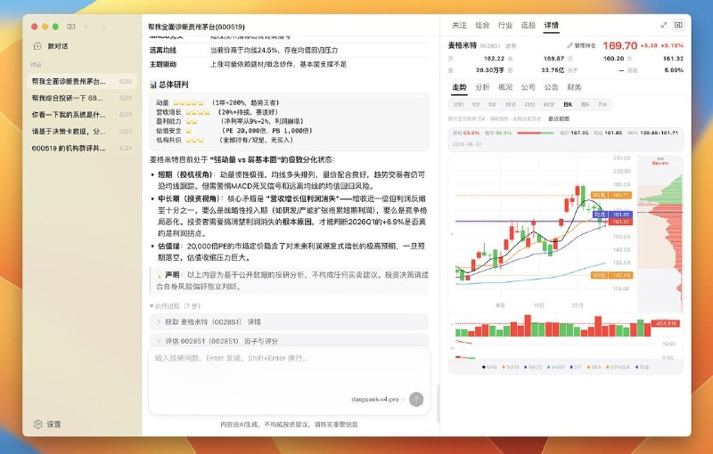 股票分析助手主要是解读比较新的快讯，可能会对持仓标的有影响，也支持标的技术分析，如量价、均线、MACD等，分为短期、中长期视角，很好用～