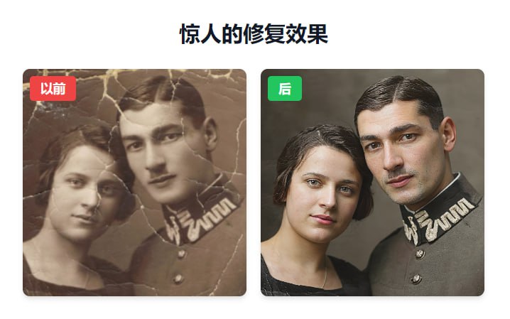 Restore Old Photos这是一款完全免费的在线AI照片修复工具，无需登录即可使用