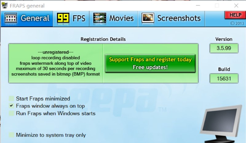 Fraps – 游戏与屏幕录制工具Fraps 是一款经典的 Windows 工具软件，由 Beepa 公司开发，主要用于实时显示游戏帧率（FPS）、性能基准测试、屏幕截图以及高质量视频录制
