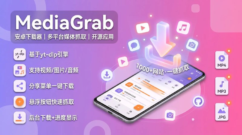 📥 🔁 MediaGrab📦 安卓下载器 ｜ 多平台媒体抓取工具 ｜ 开源应用