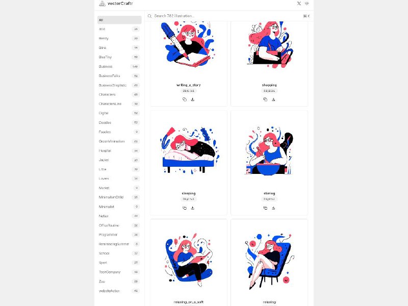 vectorCraftr一个提供了大量有创意且漂亮可商用的插画网站
