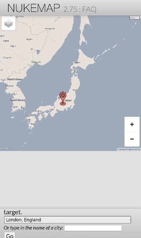 核弹地图（NUKEMAP）一款在线核武器爆炸效果模拟工具，通过可视化手段揭示核爆炸的破坏力，提升公众对核武器危害的认知