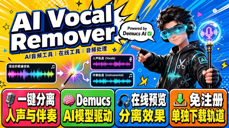 🎙 AI Vocal Remover — 一键分离人声与音乐📦 AI音频工具 ｜ 在线工具 ｜ 音频处理