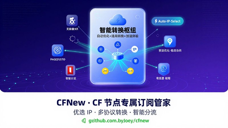 🚀 CFNew — 专为 Cloudflare 节点优化的全能订阅转换与管理工具「 优选 IP 自动集成 · 适配多协议 · 极简部署方案 」核心功能: 🛠 专门针对基于 Cloudflare（Workers/Pages）搭建的节点进行深度优化，提供自动化的订阅管理