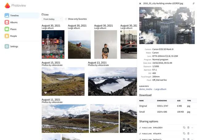 Photoview 一个简单且用户友好的照片库，专为摄影师设计，旨在提供一种简单快捷的方式来浏览目录，其中包含数千张高分辨率照片