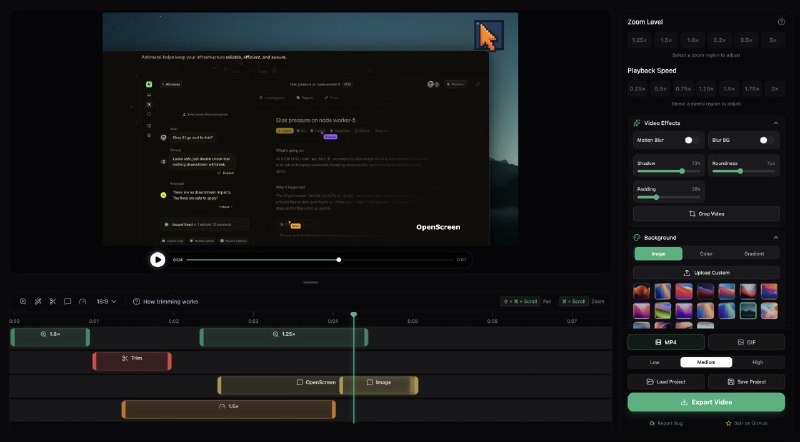 OpenScreen | 免费、开源、可商用的高质量演示录制工具一款完全免费、开源、无水印、可商用的屏幕录制与产品演示制作工具