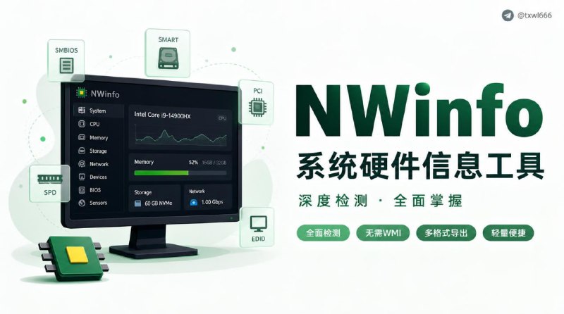 NWinfo 一款 Win32 程序，可用于获取系统和硬件信息