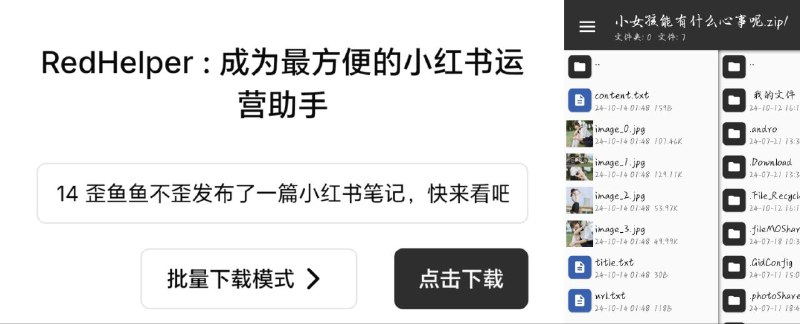RedHelper一键下载去水印小红书笔记，可以批量下载博主主页笔记