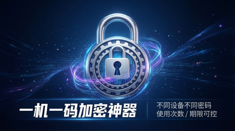 🔐 一机一码加密神器｜软件授权终于有解了不同设备不同密码 · 使用次数 / 期限可控💥 一机一码加密工具｜软件保护与授权管理利器🟢 它能做什么？🖥 一机一码： 不同电脑生成不同机器码与密码  🔑 程序加密： 对 EXE 软件进行打包加密，防止随意传播  ⏱️ 授权可控： 可设置运行次数、使用期限  📦 即加即用： 无需复杂环境，本地即可操作  🎯 适用场景： 软件保护 / 内部工具分发 / 学习专注管理🚀 一句话：  这是把“软件授权”从玄学，变成可控规则的实用工具