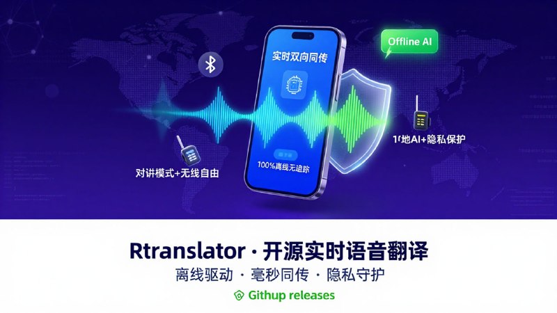 🎙 RTranslator — 全球首款开源实时语音翻译 App「 离线 AI 驱动 · 毫秒级同传 · 彻底保护隐私 」核心技术: 🧠 集成 OpenAI Whisper (语音识别) 与 Meta NLLB (翻译)，翻译质量媲美 Google