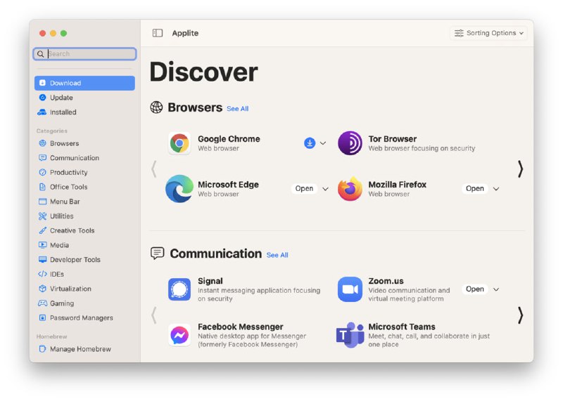 Applite一个开源的 macOS 应用集市，整理了全球最常用的第三方 / 开源的 Mac 优质应用