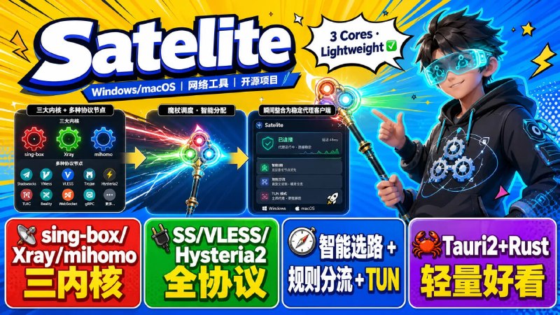 🛰 Satelite — 轻量好看的桌面代理客户端📦 Windows / macOS ｜ 网络工具 ｜ 开源项目