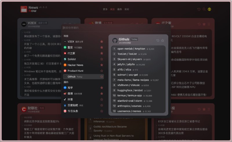 #网站分享开源新闻热榜网站网址：