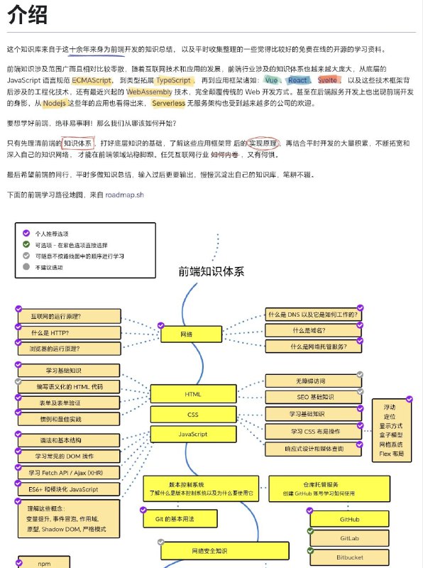 spacexcode 太空编程分享硬核且有趣的前端编程知识一个前端开发知识库，汇集了多年来前端开发的经验总结和优质的开源学习资源、涵盖了从基础的HTML、CSS、JavaScript到现代框架如React、Vue、Svelte等的广泛内容、提供了前端开发的最佳实践、工具和技术的介绍，帮助开发者理清知识体系，打好基础，提升技能【链接在评论区】#学习编程