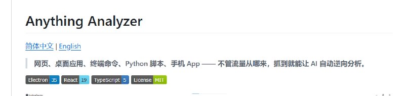 🖥 Anything Analyzer📦 开源项目 ｜ 工具类➤ 全场景抓包｜支持桌面 / App / IoT➤ AI逆向分析｜自动识别协议与加密➤ JS Hook注入｜拦截加密调用➤ 生成Python复现｜快速还原请求🌐 GitHub：