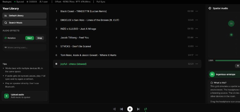 Beatsync高精度 Web 播放器，支持多设备音频播放和空间音频