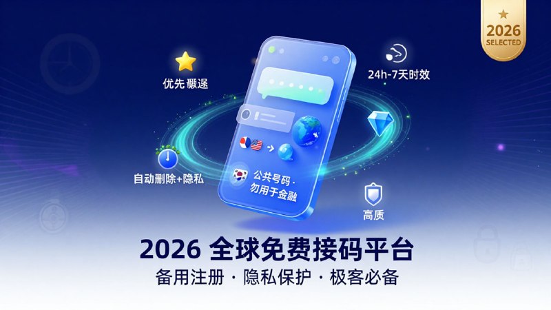 📲 2026 全球免费接码平台（短信验证码）大合集「 备用注册 · 隐私保护 · 极客必备 」🌟 一、 优先推荐（覆盖广、稳定性高）• Temporary Phone | 🌍 多国：欧美、香港、日本、大马等• Quackr.io | 🇰🇷 特色：含韩国、中国等 22 国号码，24h 自动删除• SMS24.me | 🌏 涵盖欧美及亚洲多地虚拟号，无需注册• 解码号 | 🇹🇭 中文界面：含泰、港、英、美，短信保留 7 天• FreePhoneNum | 🇨🇦 支持发送：美加号码，支持发短信(5条/日)🔄 二、 可选备用（欧美资源为主）• Receive-SMSS | 🇪🇺 主打欧美，接收数量不限，24h 删除• SMSTome | 🇫🇮 含法、芬、瑞典等北欧号码，保留 2-3 天• Temp-Number | 🇺🇸 欧美各国虚拟号，记录保留 7 天• Receive-SMS-Free | 🇫🇷 提供大量美、英、法虚拟手机号• SMSReceiveFree | 🇺🇸 专注美、加号码，记录保留 7 天• OkSMS | 🇬🇧 提供大量英、美、加虚拟号码• ReceiveSMS.org | 🇸🇪 少量美、加、瑞典、英国号码💳 三、 付费 / 高质量专用• Hero-SMS | 💎 需注册支付，提供全球高质量专属虚拟号⚠️ 注意事项：1. 公开性：以上均为公共号码，切勿用于银行、支付等涉及个人财产的安全验证
