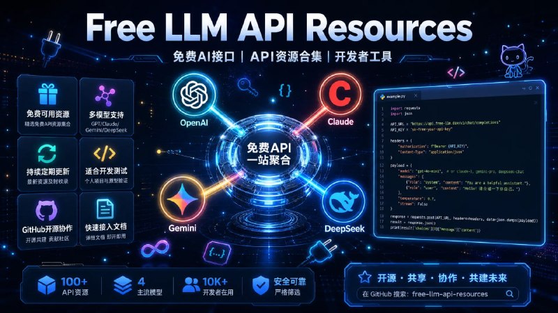 🔁 Free LLM API Resources📦 免费AI接口 ｜ API资源合集 ｜ 开发者工具