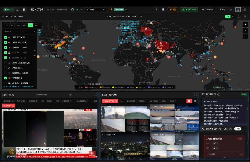 World Monitor一个 实时全球情报仪表盘，通过 AI 驱动的新闻聚合、地缘政治监测、基础设施追踪 等能力，将多源情报整合到一个统一的态势感知界面中500+ 精选新闻源，覆盖 15 类别，由 AI 自动生成简报双地图引擎：3D 地球（globe.gl）+ WebGL 平面地图（deck.gl）45 种数据图层：军事、经济、灾害、能源、网络、基础设施等跨流关联分析：识别军事、经济、灾害等信号的收敛趋势国家情报指数（CII）：基于 12 类信号的综合风险评分金融雷达：92 个证券交易所、商品、加密货币等市场信号本地 AI 支持：可使用 Ollama 离线运行，无需 API Key五大站点变体：world / tech / finance / commodity / happy桌面应用：基于 Tauri 2，支持 Windows / macOS / Linux项目地址#开源 #电脑软件 #WorldMonitor #全球情报 #实时监测