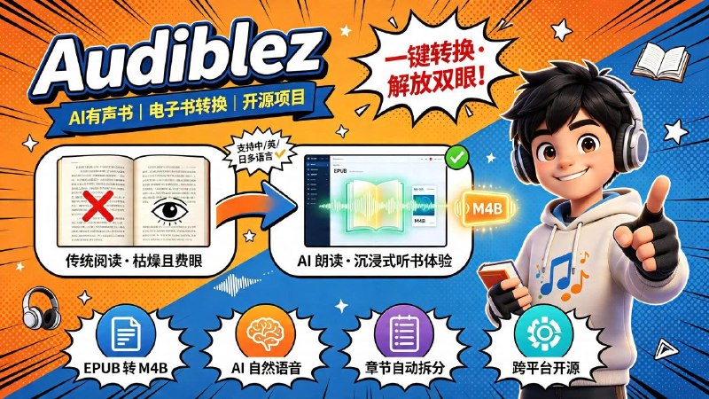 🤖 Audiblez📦 AI 有声书 ｜ 电子书转换 ｜ 开源项目