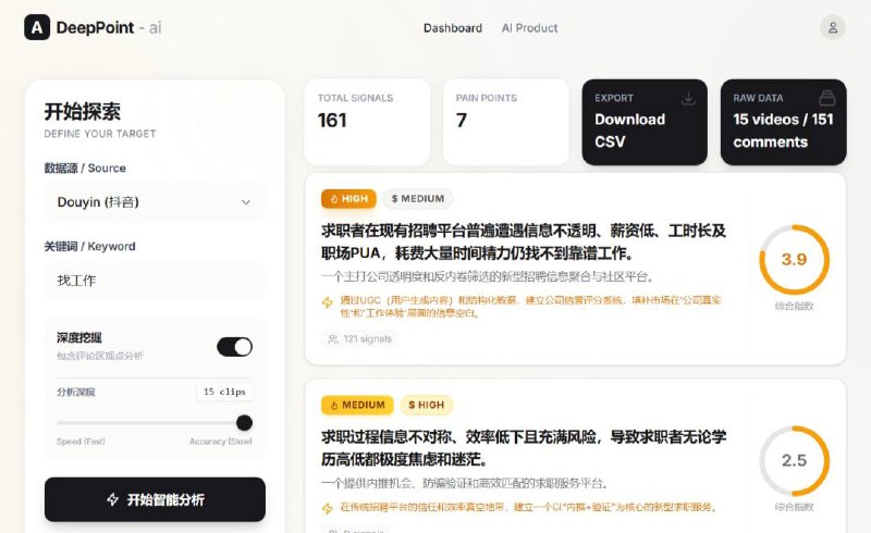 做自媒体利器，用户痛点发现器！帮助发现用户核心痛点、根本原因、需求等，设计符合需求的产品或发布更容易获得热度的帖子，适用于抖音
