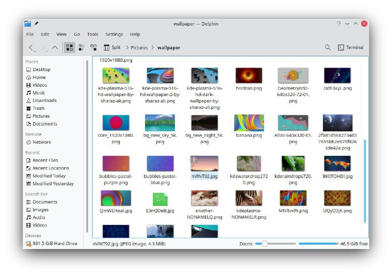 Dolphin 文件管理器轻量级的文件管理器应用程序，可以浏览硬盘、U 盘、SD 卡和其他存储设备中的内容，也可以方便快捷地创建、移动、删除文件和文件夹，也有多标签页窗口、拆分视图等功能