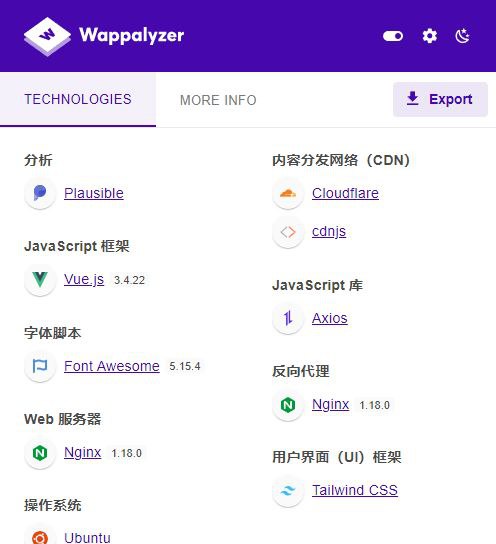 Wappalyzer一款强大的网站技术分析的浏览器扩展，能够快速识别网站使用的各种技术，包括内容管理系统、编程语言、服务器、分析工具等，可以直观看到网站使用了什么技术开发 - 自动检测网站使用的技术和框架 - 支持1500+技术，包括CMS、编程语言、分析工具等官网     扩展#网站 #扩展
