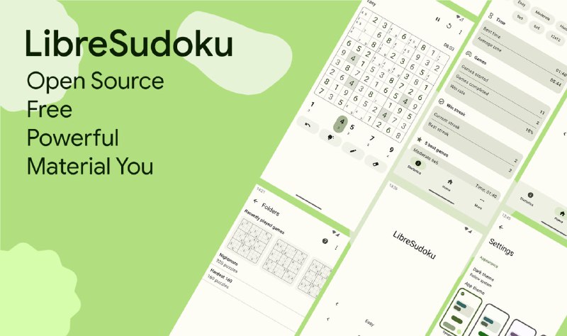 #安卓软件开源数独安卓app - LibreSudoku特点：- 6x6、9x9 和 12x12 数独板，4 种难度级别- 无数自定义选项- 高级统计和游戏历史 - 前几局游戏列表、每种模式的最佳和平均时间、连胜次数和百分比- 保存