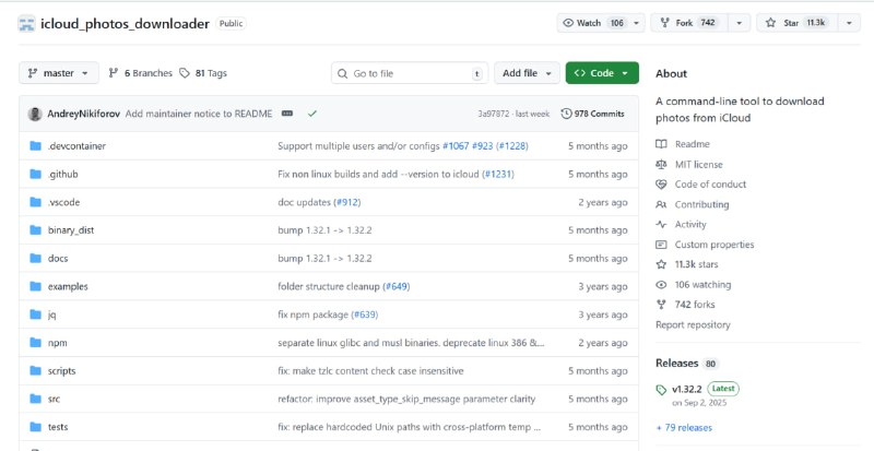 iCloud 照片下载器一个开源的 命令行工具，用于帮助用户从 Apple 的 iCloud 云服务中批量下载照片和视频并备份到本地设备（如电脑或 NAS），支持 Linux、Windows 和 macOS 等多种系统平台