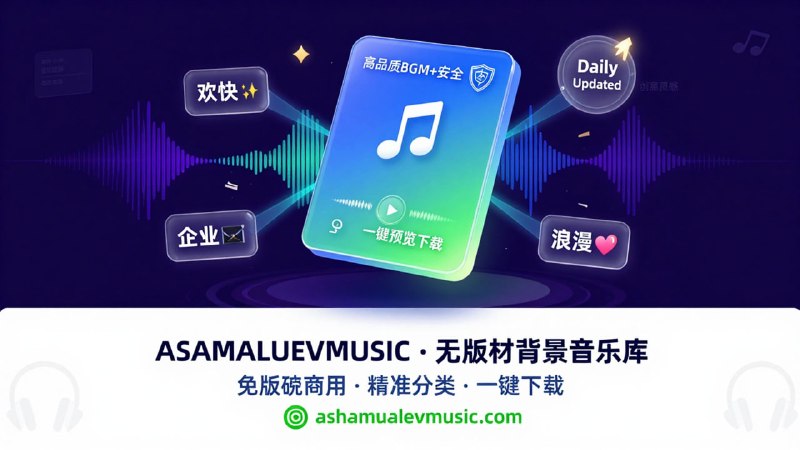 🎵 ASAMALUEVMUSIC — 顶级无版权背景音乐库「 视频剪辑必备 · 免版税商用 · 提升创作质感 」1. 核心功能: 🎼 提供数千首高质量背景音乐（BGM），涵盖企业、宣传、婚礼等多种风格