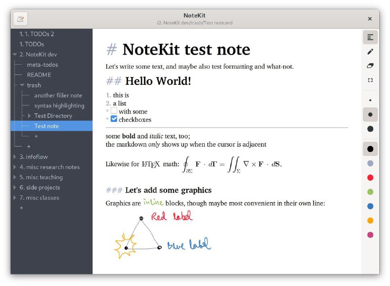 Notekit一款支持手绘笔记的 #Markdown 编辑器，支持所见即所得的 Markdown 内容，以及通过鼠标、触摸屏或数字转化器添加手绘笔记