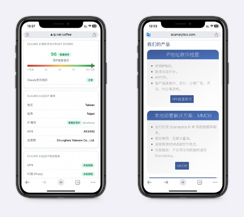 IP纯净度与风控检测适用于Claude、TikTok等对IP要求严格的，检测是否为家宽，还有欺诈值、风控值评分等～