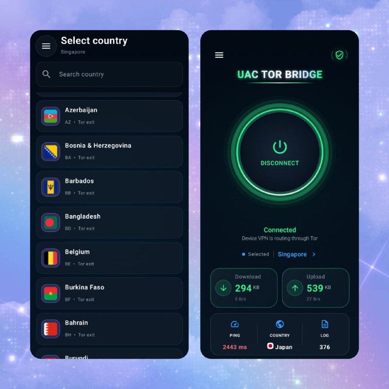 🛡️ UAC SNI Spoofer v2.0.4 发布📦 网络工具 ｜ Android ｜ 开源项目➤ 新增支持 WebTunnel 的 Tor 引擎➤ 支持选择 Tor 出口节点➤ 支持指定连接国家/地区➤ TV 版本完整支持遥控器与方向键➤ 所有应用模块兼容电视遥控器操作➤ 配置页面新增二维码功能➤ 可快速扫描并将手机配置传输至电视➤ 优化 TV 版本操作体验➤ 修复已知问题并提升稳定性📥 下载：v2.0.4 Release📂 #UACSNI #SNISpoofer #Tor #WebTunnel #Android #VPN #网络工具 #开源