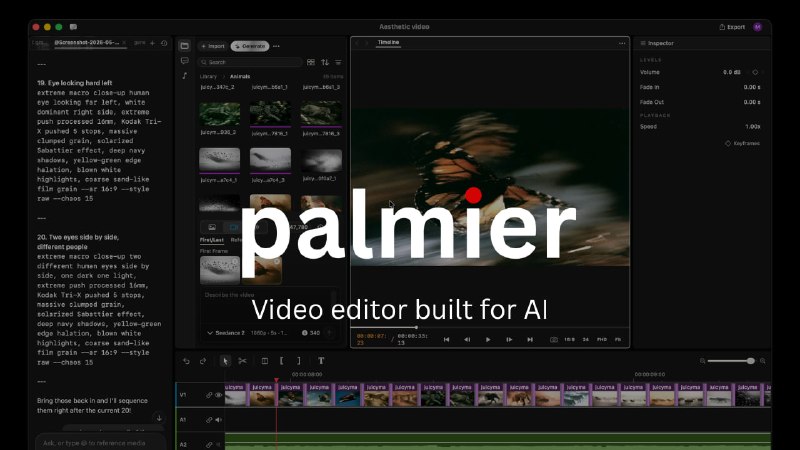 🎬 🔁 Palmier Pro📦 AI视频编辑器 ｜ Agent协作 ｜ 时间线生成式剪辑